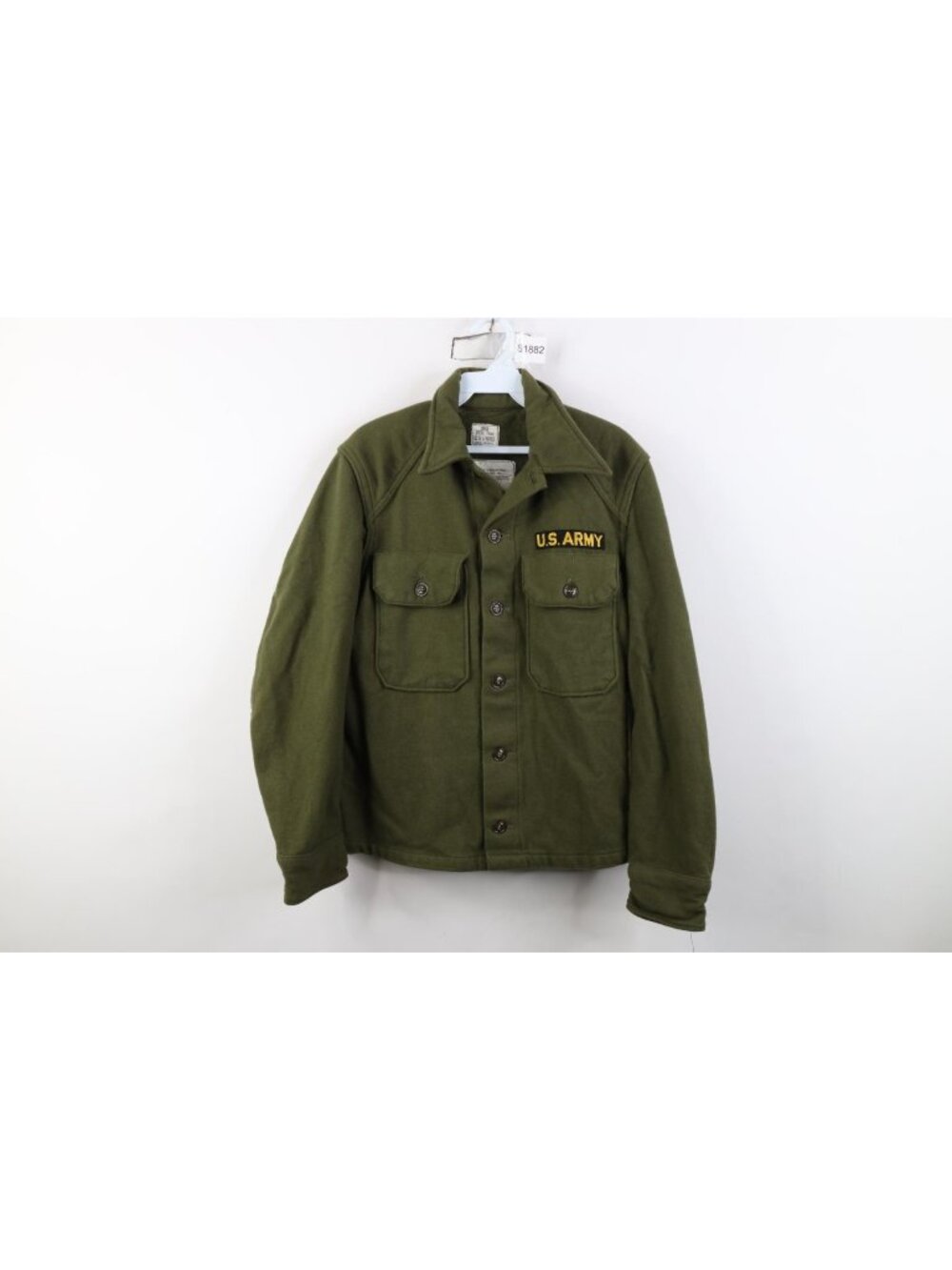 Vintage 50s Korean War USGI Mens Small Wool Nylon Field Button Shirt Green USA